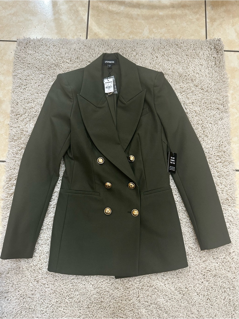 Express Double-Breasted Olive Blazer with Gold Buttons